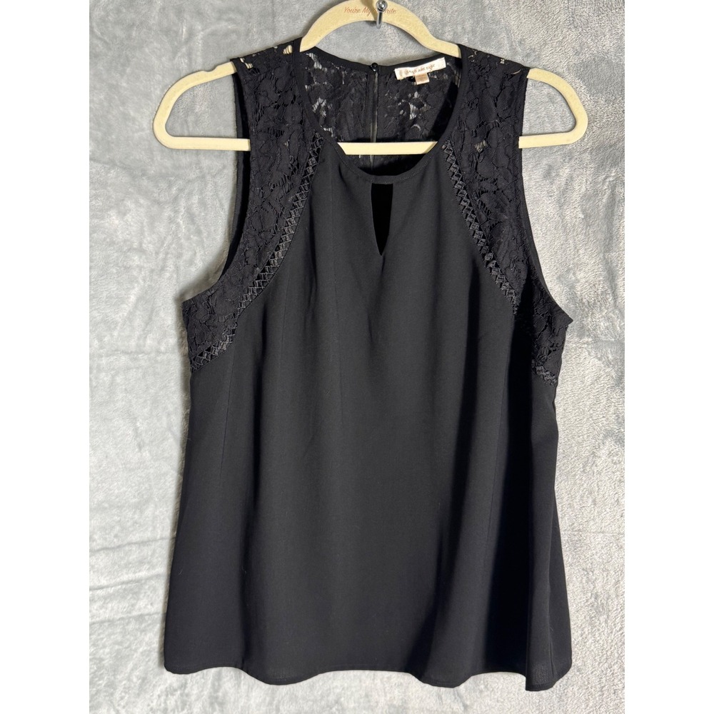 Skies Are Blue Black Lace Yoke Sleeveless Blouse Keyhole Top XL 37331 light